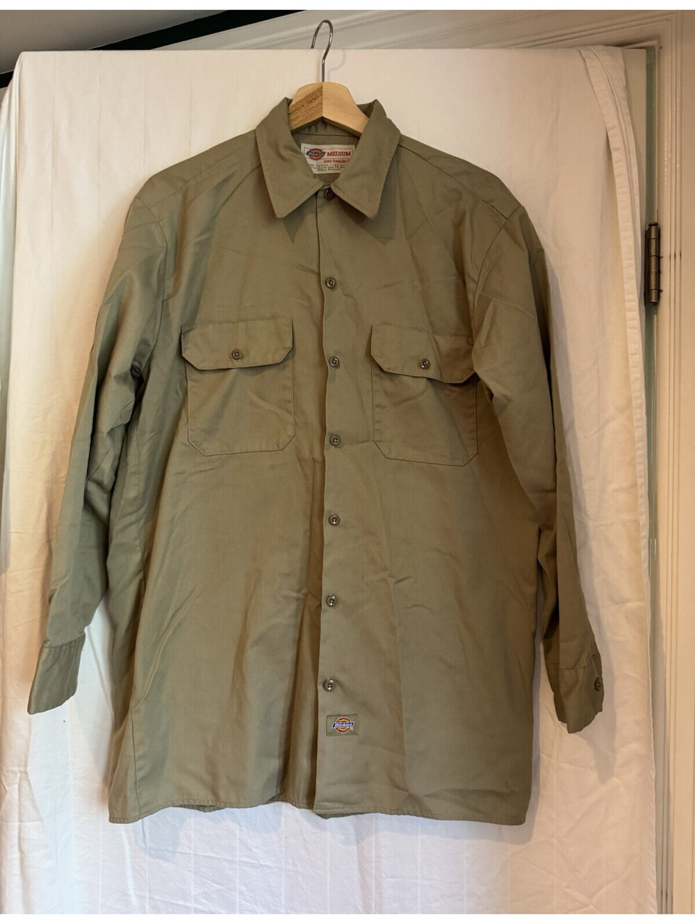 Dickies Vintage MPN 20457 Beige Twill Work Shirt Long Sleeve Men's M